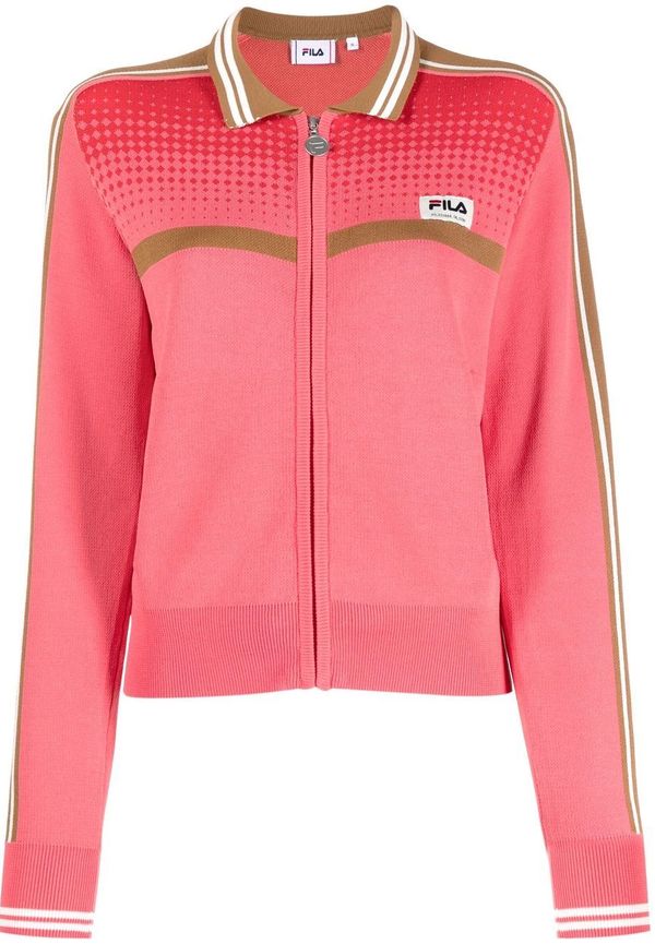 Fila stickad kofta med logotypmärke - Rosa