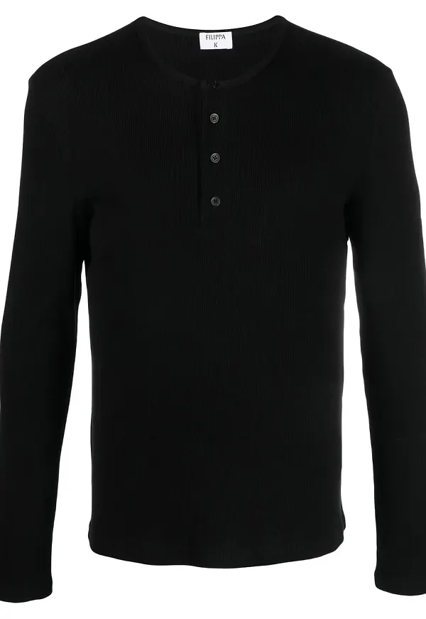 Filippa K Henley långärmad t-shirt - Svart