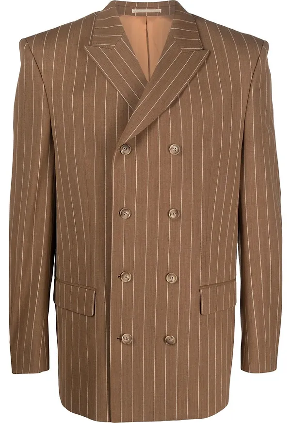 Filippa K kritstrecksrandig dubbelknäppt blazer - Brun
