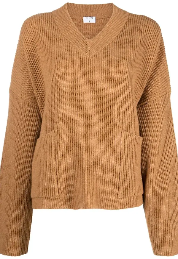 Filippa K ribbad v-ringad tröja - Brun