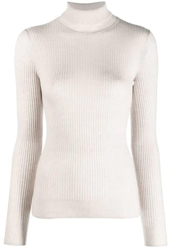 Filippa K ribbstickad tröja med rullkrage - Neutral