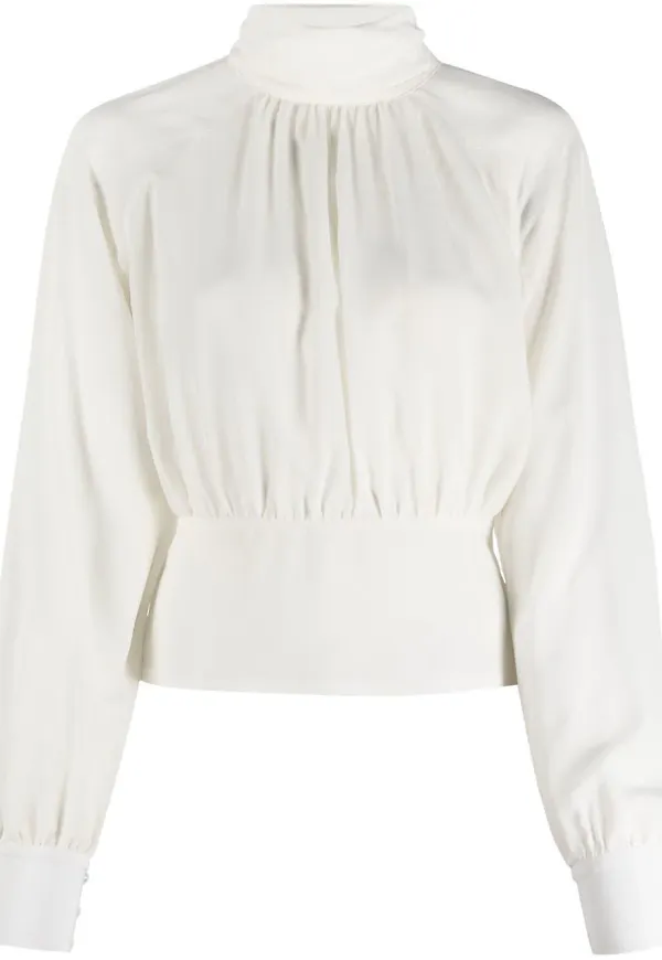 Filippa K sidenblus med halvpolokrage - Vit