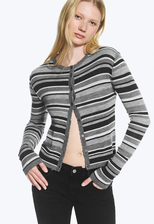 Fine-Knit Fitted Wool Cardigan