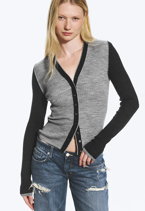 Fine-Knit Wool V-Neck Cardigan