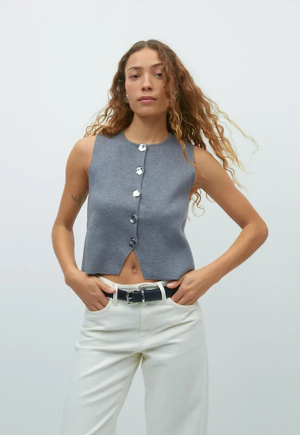 Gina Tricot - Fine knitted vest - Västar - Grå - XS - Dam