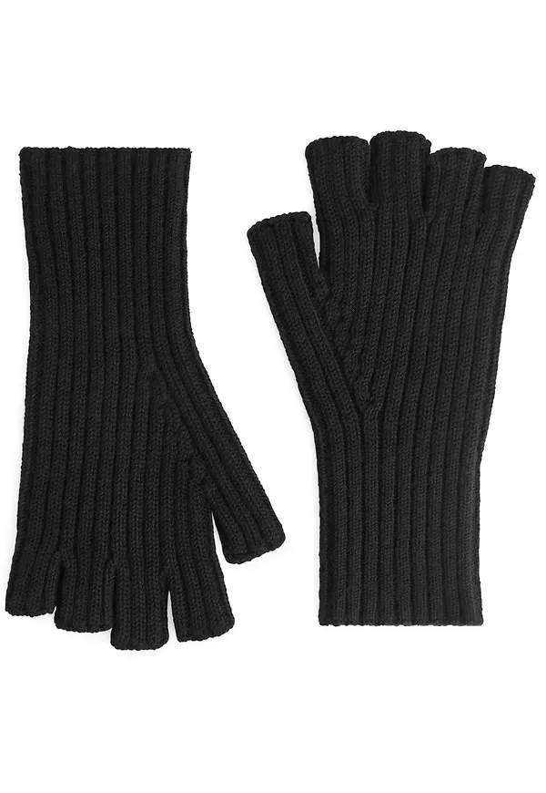 Fingerless Wool Gloves - Black
