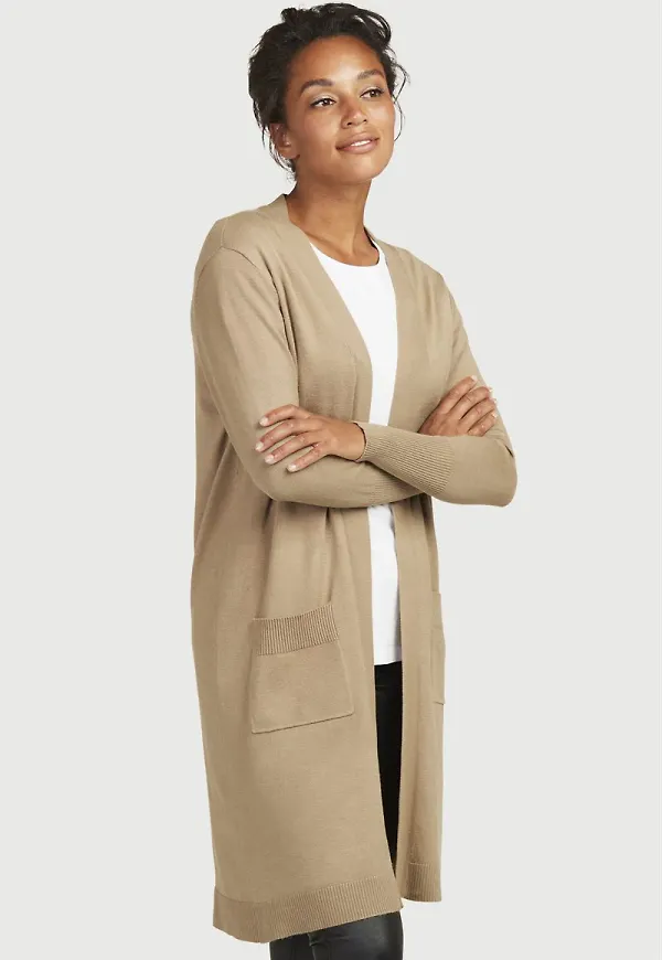 Finstickad lång cardigan med fickor