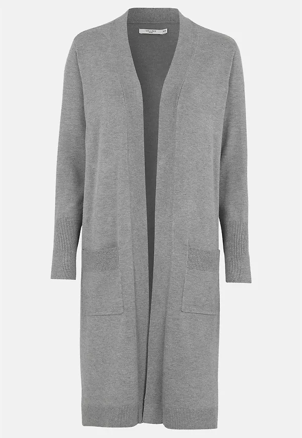 Finstickad lång cardigan med fickor