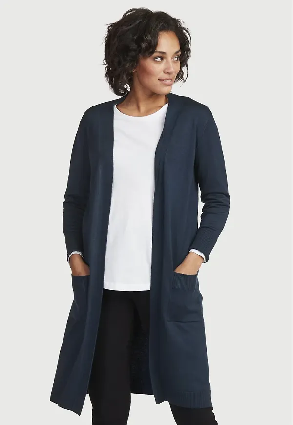 Finstickad lång cardigan med fickor