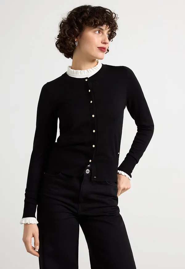 Finstickad svart cardigan