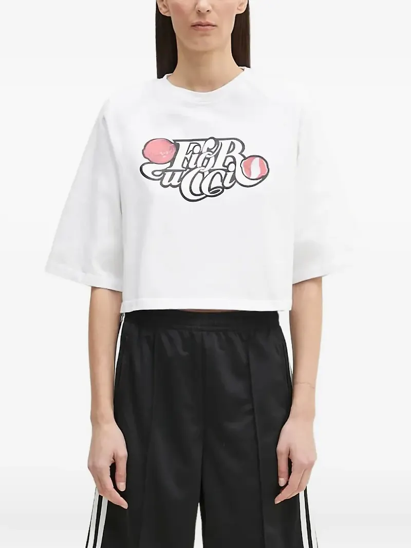 Fiorucci croptop med grafiskt tryck - Vit