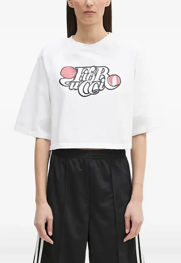Fiorucci croptop med grafiskt tryck - Vit