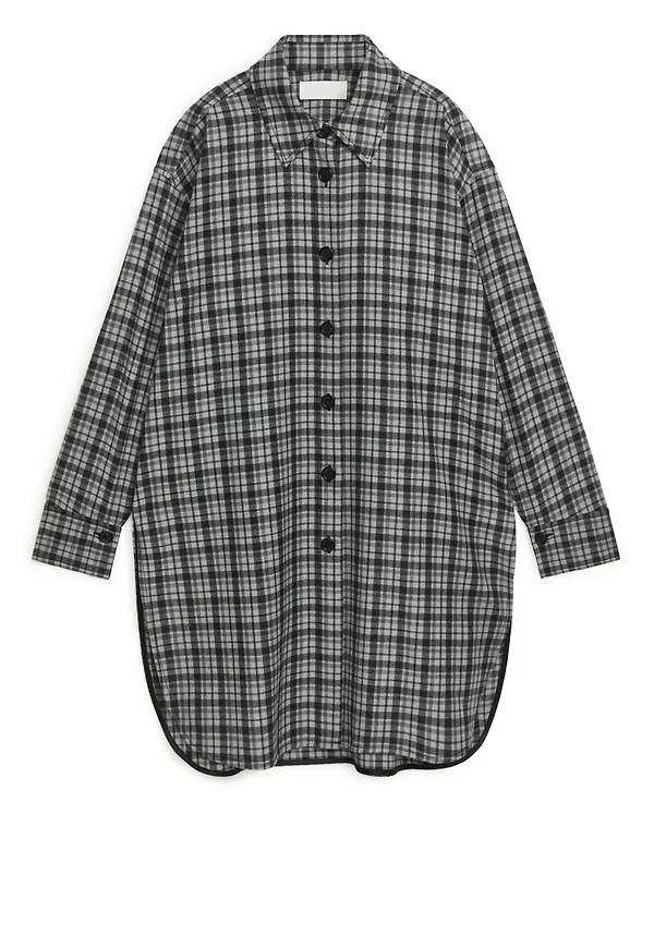 Flannel Shirt Dress - Grey