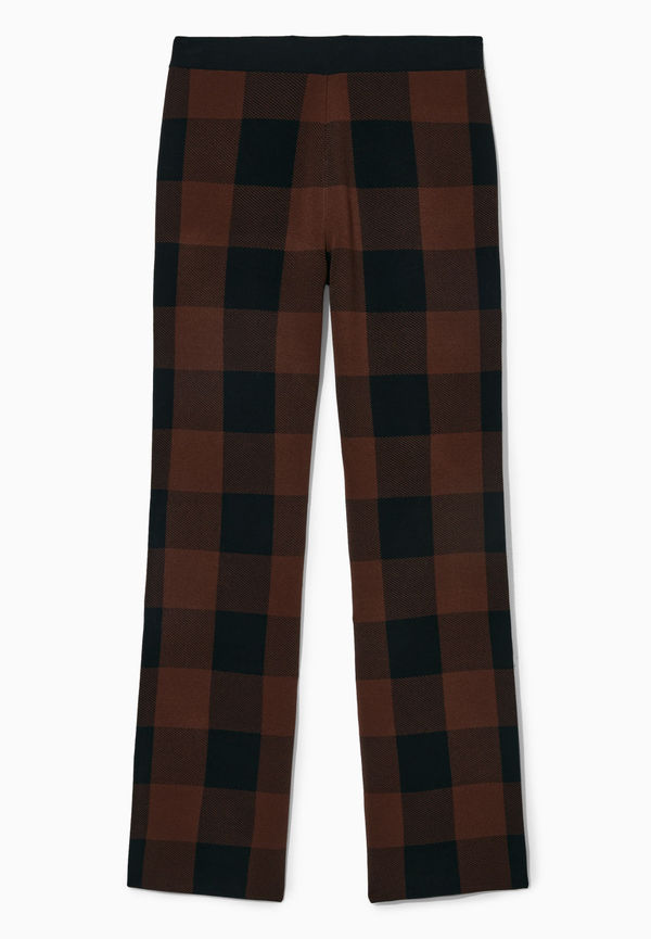 FLARED CHECKED JACQUARD-KNIT TROUSERS