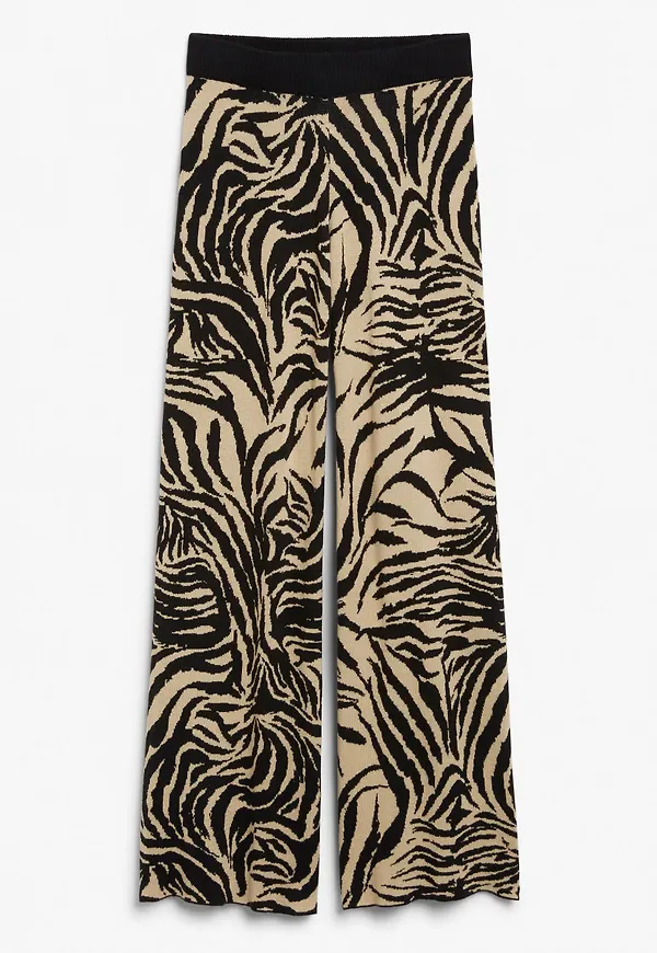 Flared high waist knit trousers - Beige