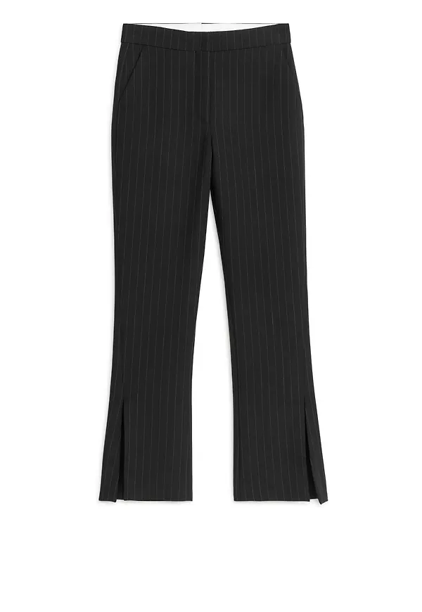 Flared Pinstripe Trousers - Black