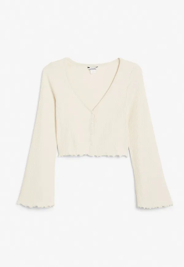 Flared sleeve ribbed cardigan - Beige