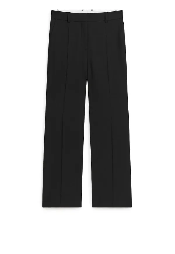 Flared Wool Twill Trousers - Black