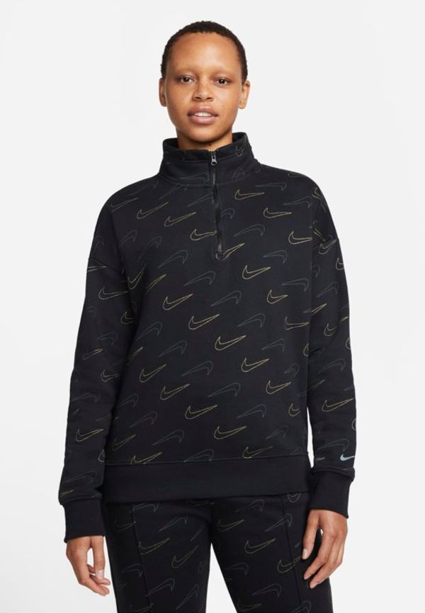 Fleecetröja Metallic Nike Sportswear med dragkedja i kvartslängd för kvinnor - Svart