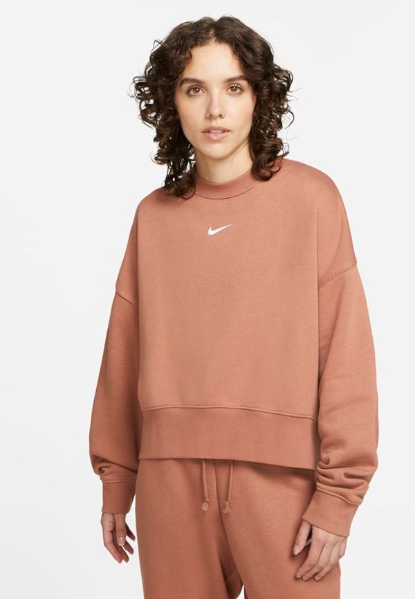 Fleecetröja Nike Sportswear Collection Essentials i oversize-modell med rund hals för kvinnor - Brun