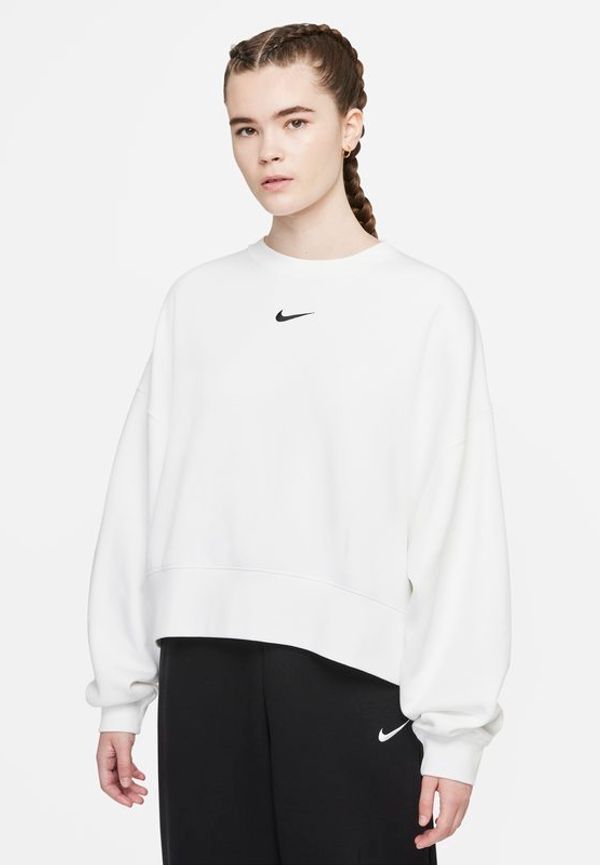 Fleecetröja Nike Sportswear Collection Essentials i oversize-modell med rund hals för kvinnor - Vit