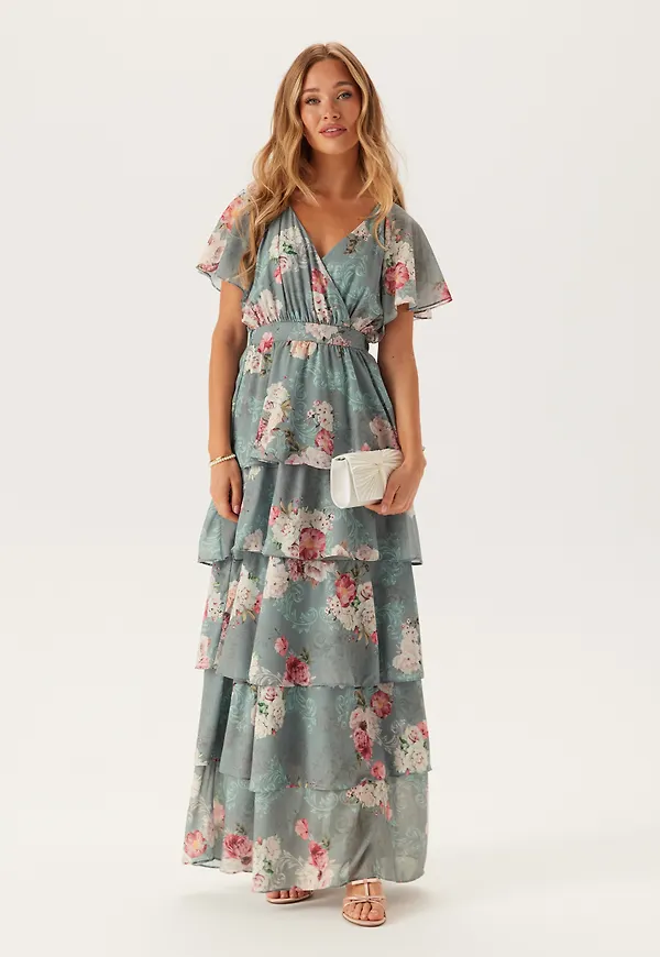 Floral Flutter Tiered Maxi Dress