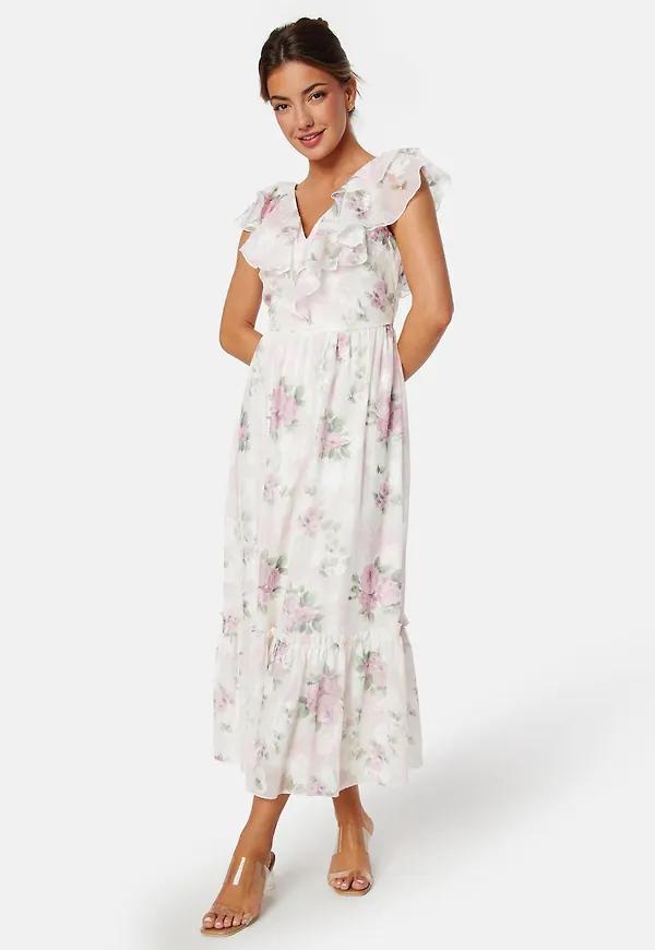 Flounce Jacquard Midi Dress