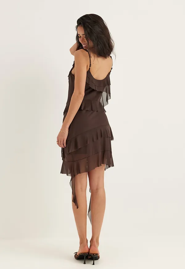 Flounce Mesh Short Dress