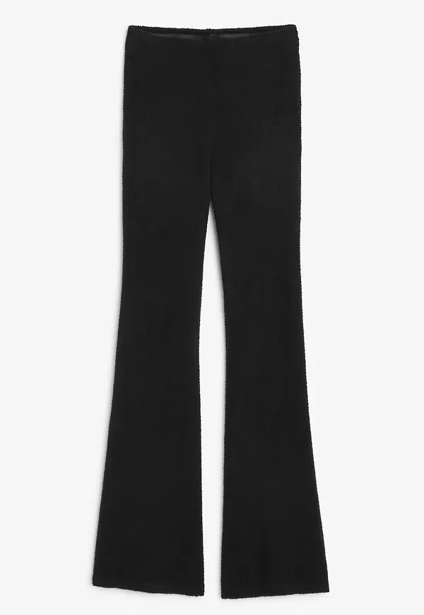 Fluffy knit flared trousers - Black
