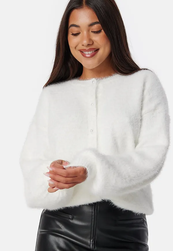 Fluffy Knitted Pearl Cardigan