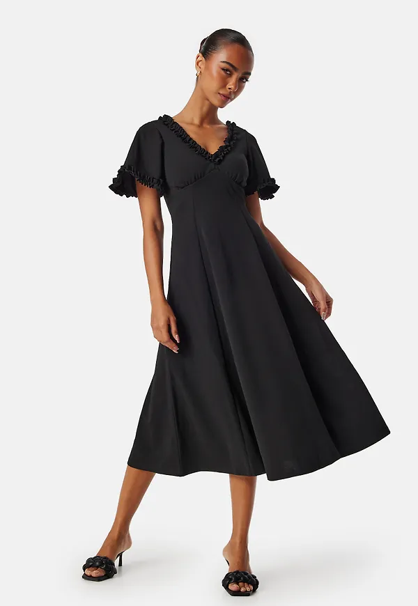 Flutter Sleeve Frilly Midi Dre