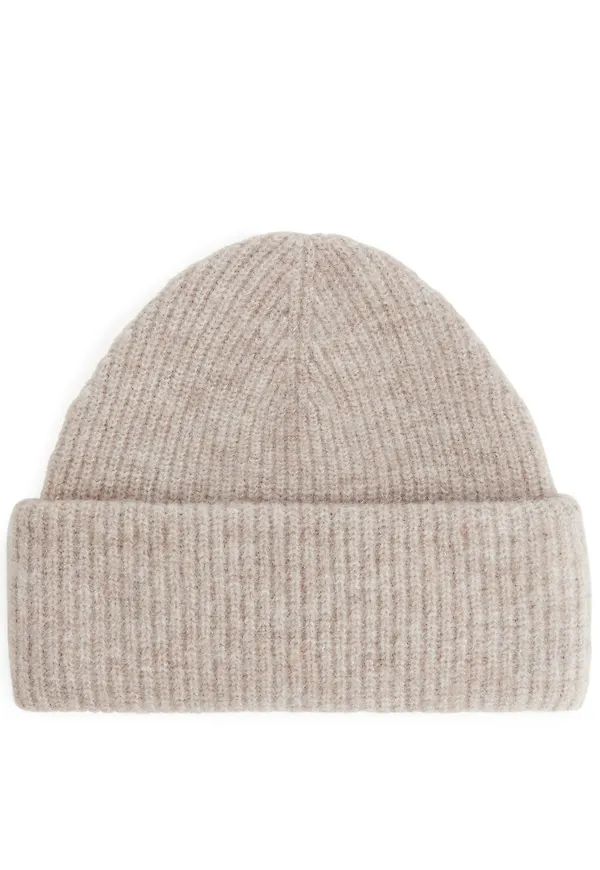Fold-Up Alpaca Merino Beanie - Beige