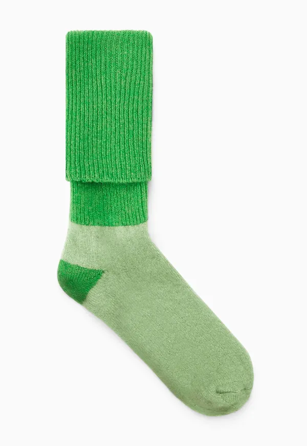 FOLDED COLOUR-BLOCK WOOL SOCKS