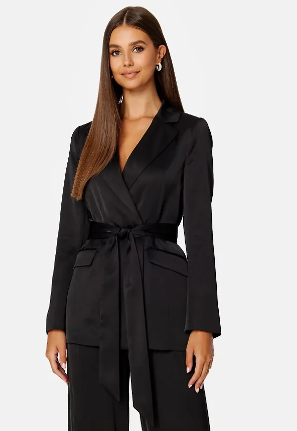 FOREVER NEW Alora Satin Tie Co-ord Blazer Black 38