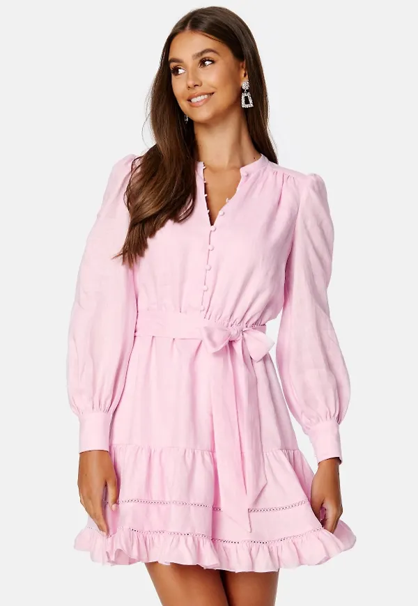FOREVER NEW Amelia Button Up Linen Skater Mini Petal 34