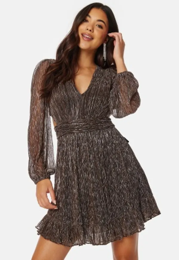FOREVER NEW Kinsleigh Plisse Cut Out Mini Dress Bronze 36