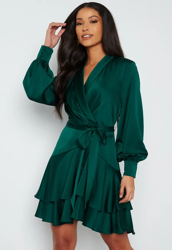 FOREVER NEW Mikayla Satin Mini Dress Deep Emerald Green 34