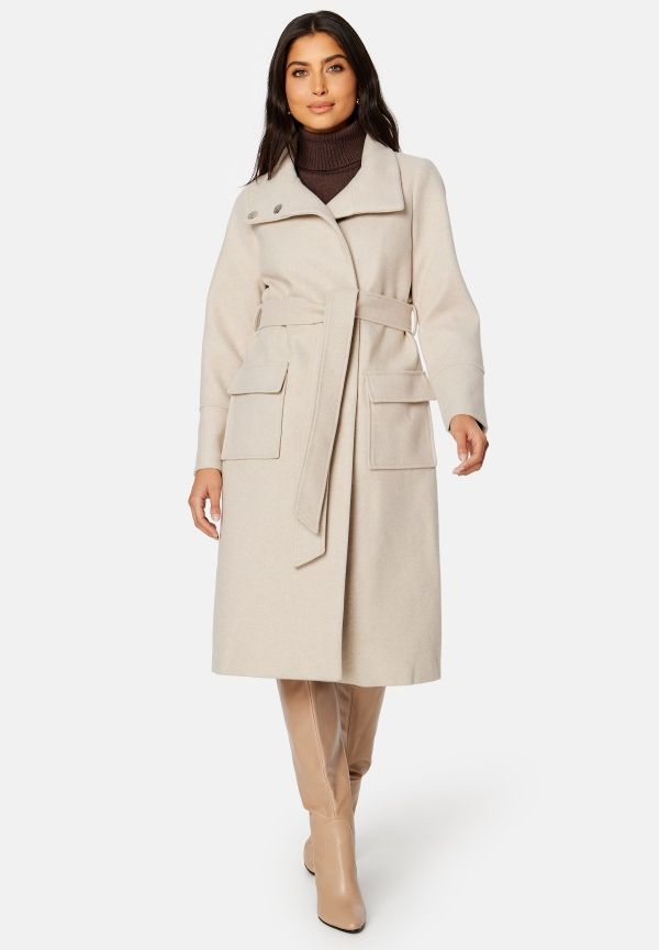 FOREVER NEW Perry Funnel Neck Wrap Coat Cream 42