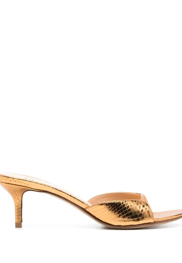 Francesco Russo slip-ons med klack och öppen tå 65 mm - Guldfärgad