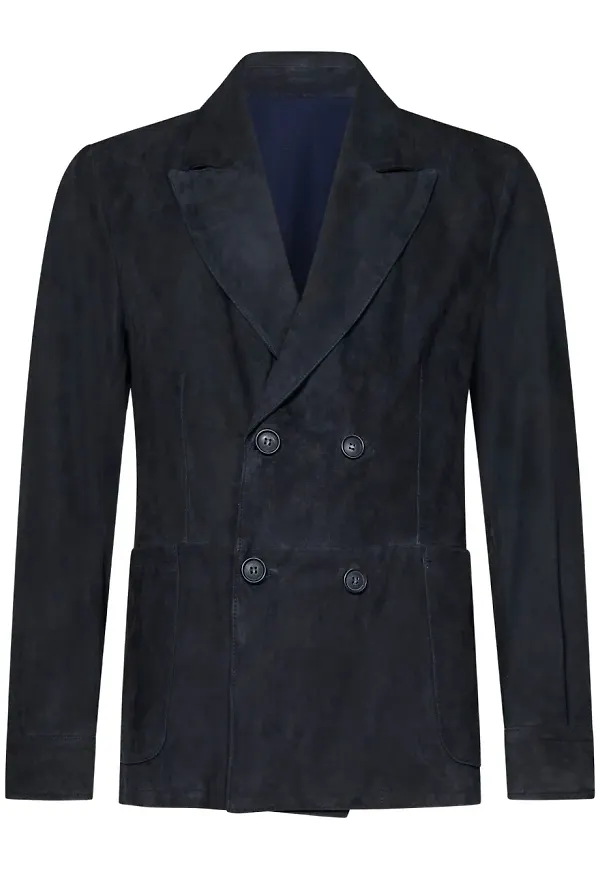 FRANZESE COLLECTION dubbelknäppt skinnblazer - Blå