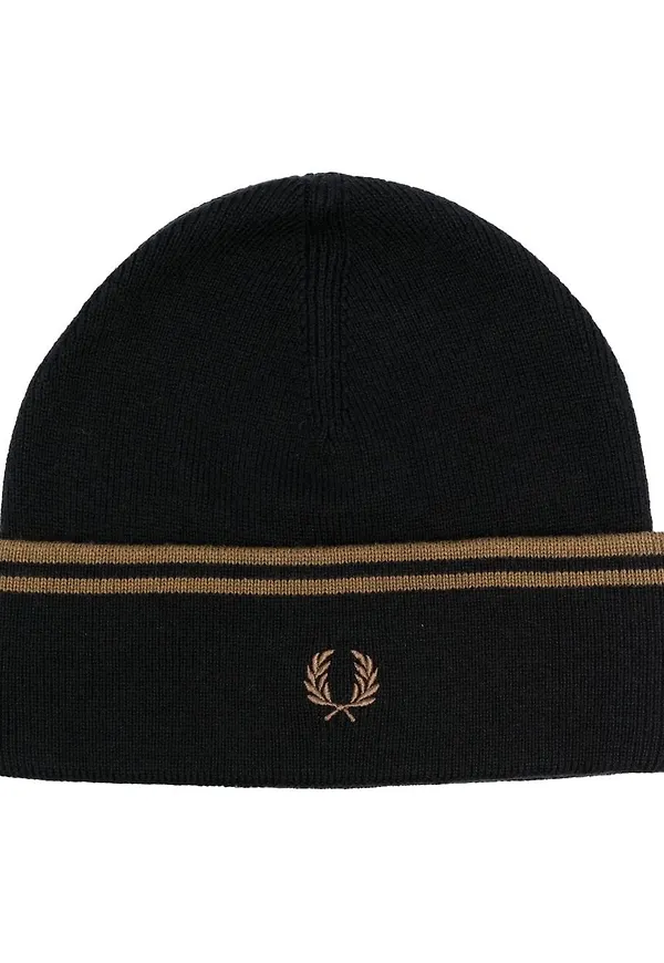 Fred Perry randig stickad mössa - Svart