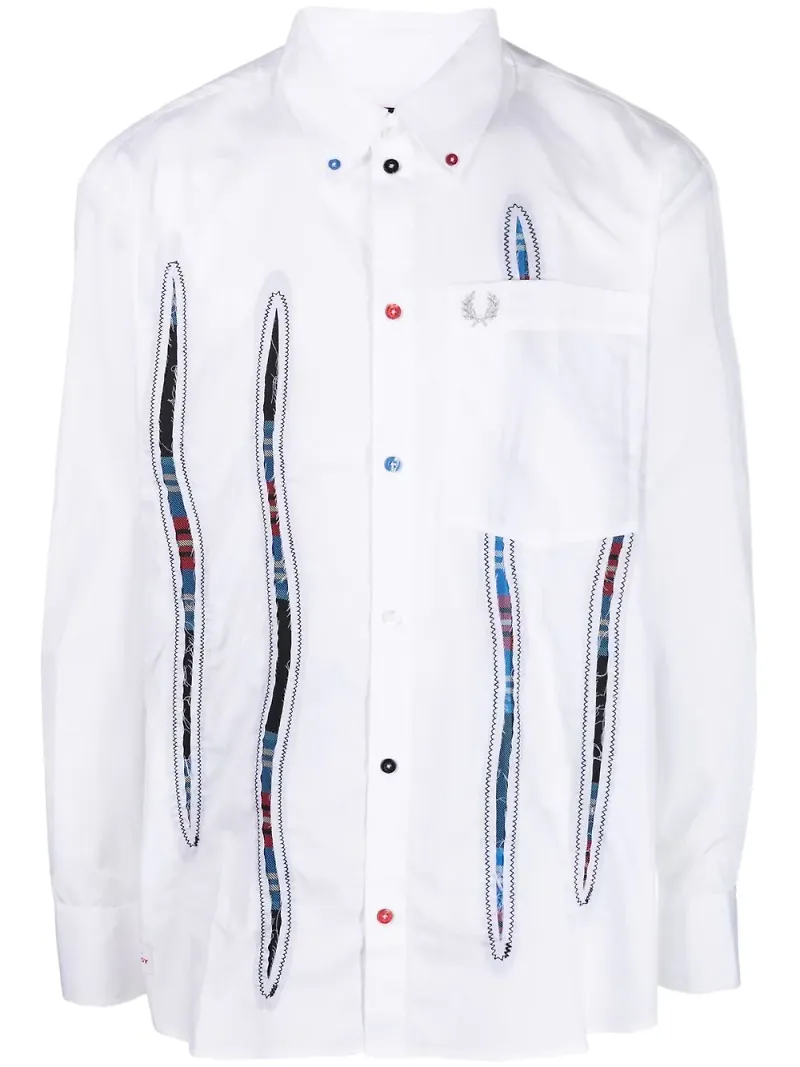Fred Perry skotskrutig skjorta i oversize-modell - Vit