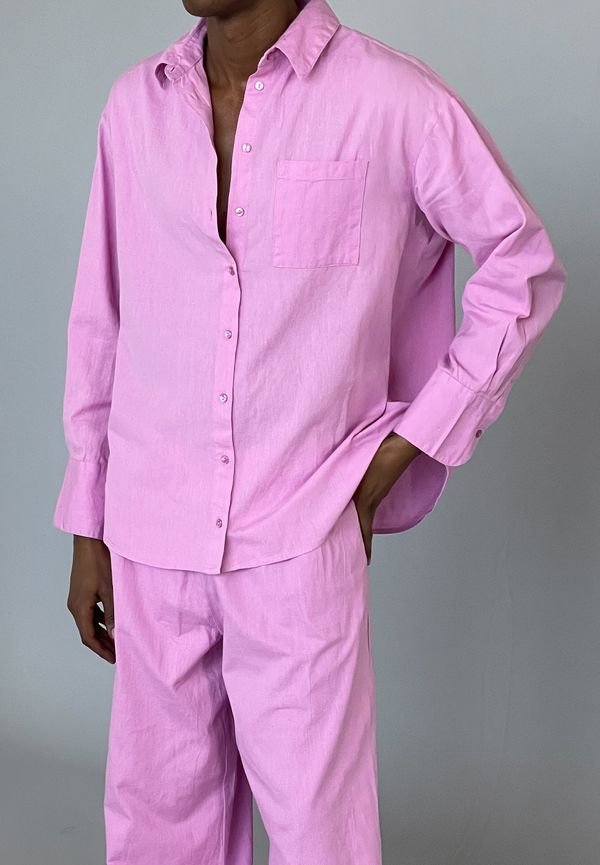 Freja Wewer x NA-KD Oversized skjorta i linneblandning - Pink