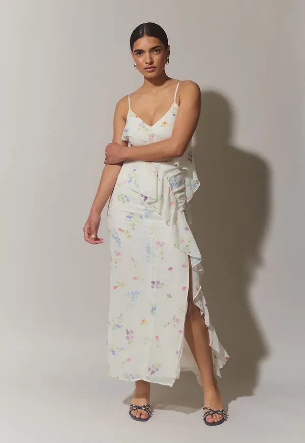 Frill chiffon maxi dress