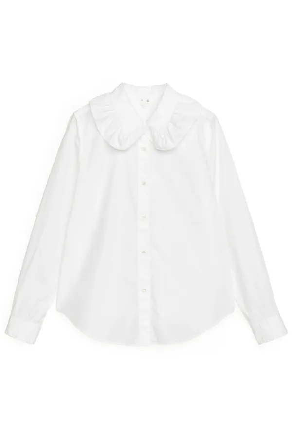 Frill Collar Poplin Shirt - White