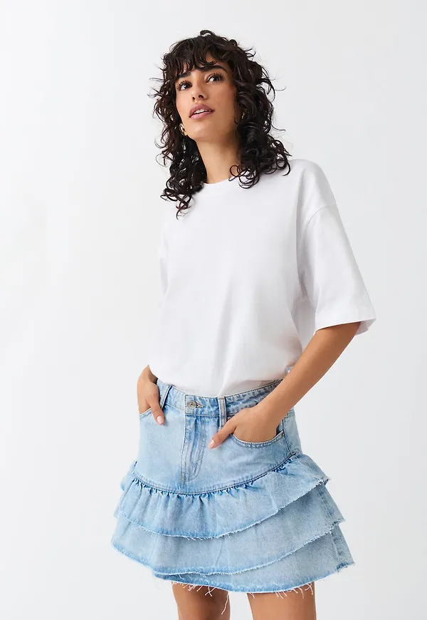 Frill denim skirt