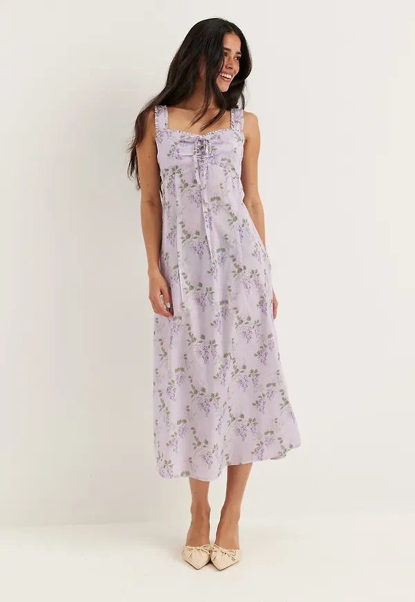 Frill Detail Cotton Midi Dress
