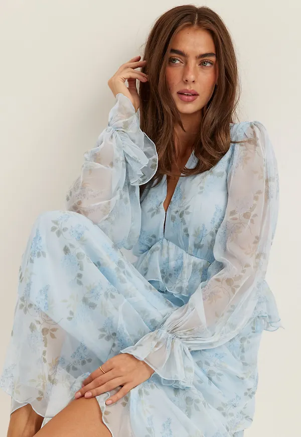 Frill L/S Chiffon Midi Dress – Bubbleroom
