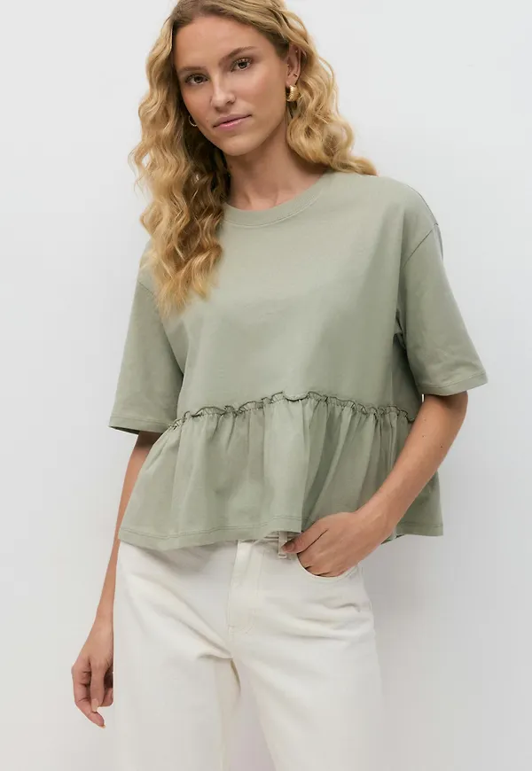Gina Tricot - Frill tee - toppar - Grön - XS - Dam