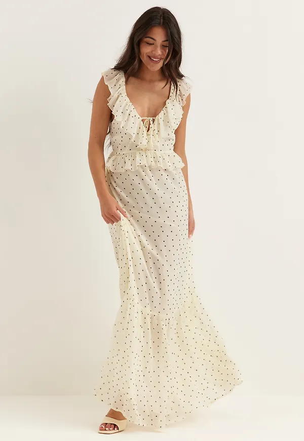 Frill Tie Back Chiffon Maxi Dress